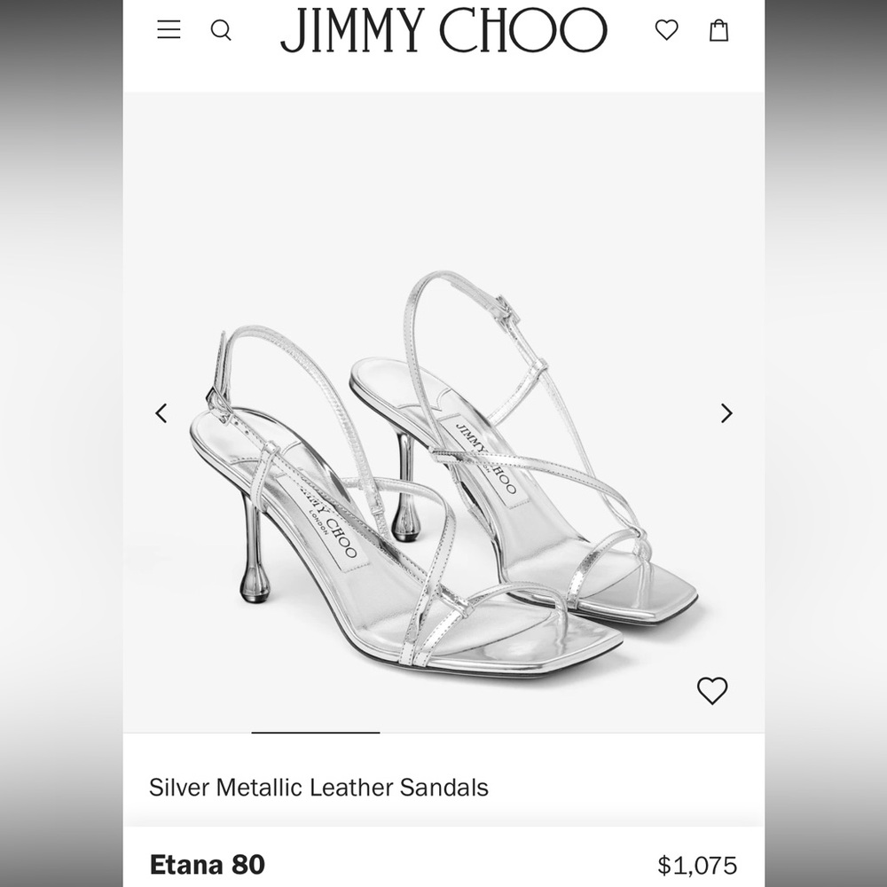 Jimmy Choo Etana 80 NWT Silver Metallic Leather Sandals in size 37.5